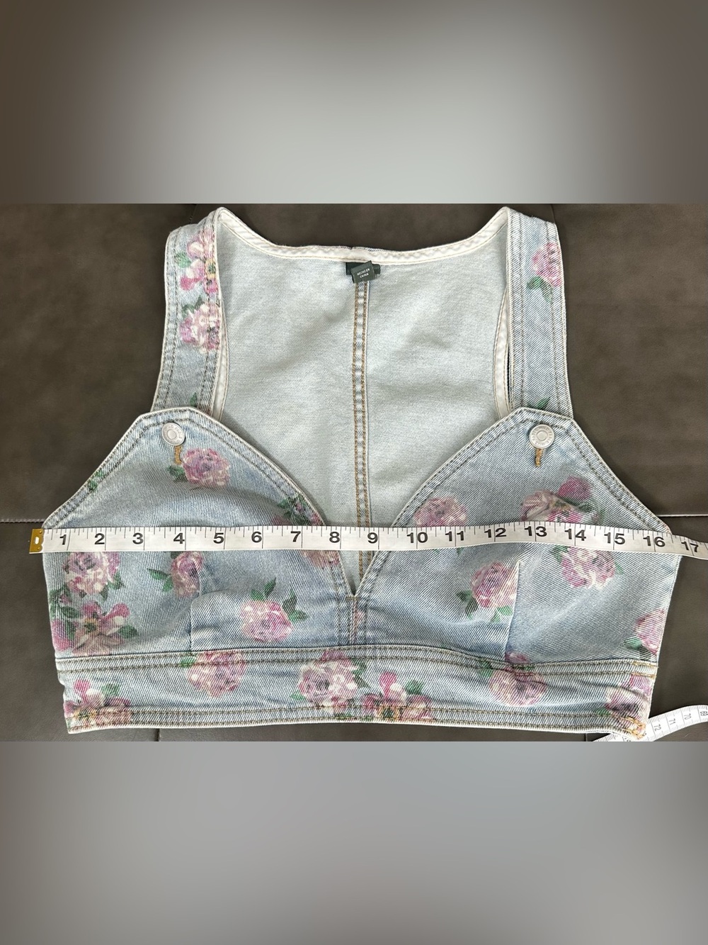 Wild Fable Floral Denim Bustier Crop Top Size Small - Picture 4 of 8